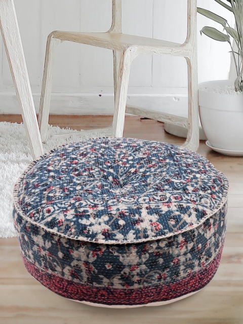 

Tistabene Blue & White Printed Round Floor Cushion With Filling