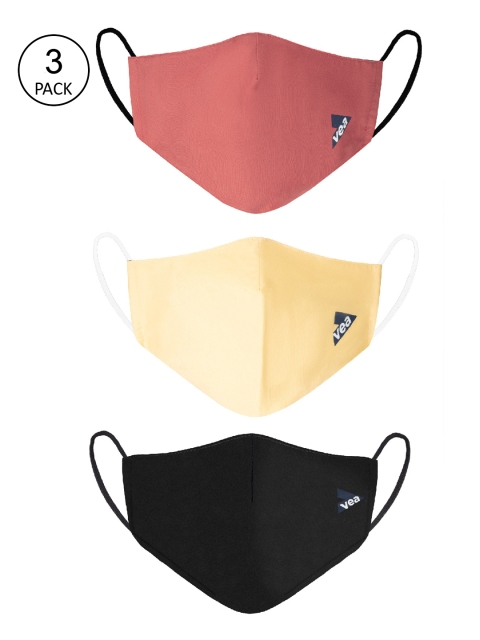 

VEA Unisex Pack Of 3 Solid Reusable 3-Ply Cloth Masks, Yellow