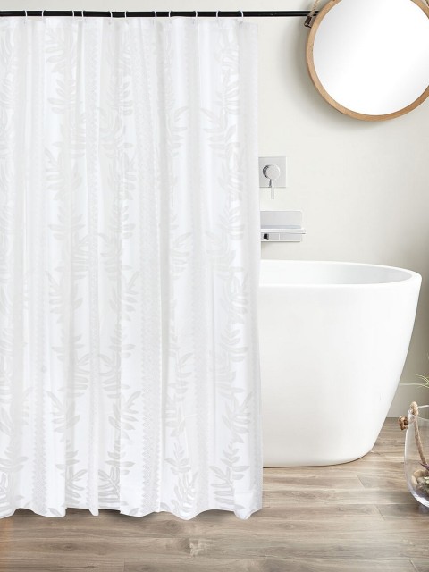 

Clasiko White & Beige Printed Shower Curtain With Hooks