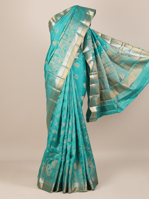 

Pothys Turquoise Blue Printed Jute Silk Saree