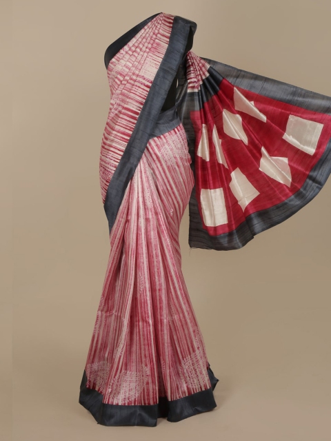 

Pothys Off-White & Red Jute Silk Striped Saree