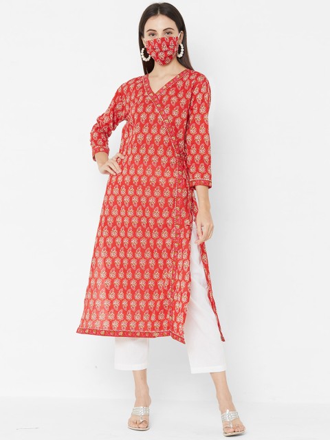 

FASHOR Women Red Printed Straight Kurta