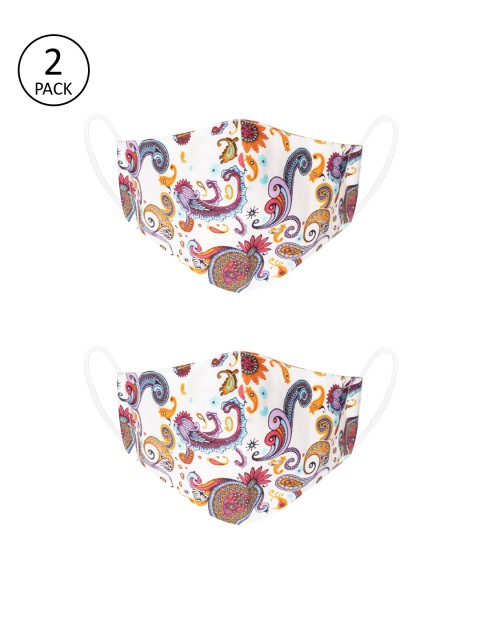 

VEA Unisex 2 Pcs White Printed 5-Ply Anti-Bacterial Reusable Protective 5 Layered Filtration Face Masks