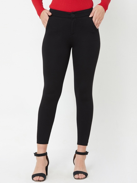 

Kraus Jeans Women Black Skinny Fit Solid Regular Trousers