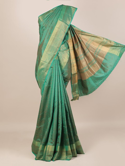 

Pothys Green & Gold-Toned Jute Silk Woven Design Saree