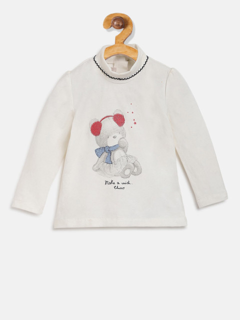 

Chicco Girls Cream-Coloured Printed Round Neck T-shirt