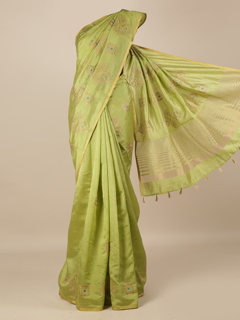 

Pothys Green & Gold-Toned Jute Silk Woven Design Saree