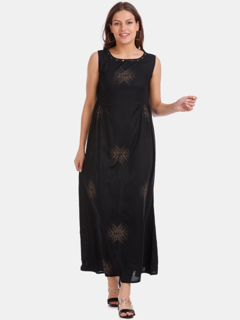 

Bronz Women Black Printed Maxi Dress