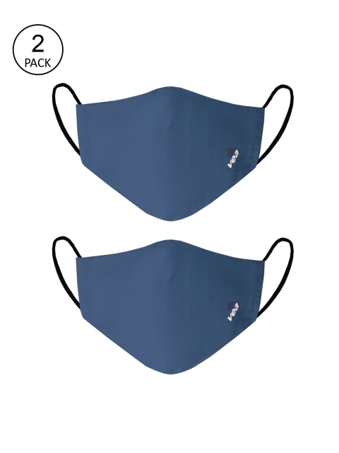 

VEA Pack Of 2 Blue Solid 3-Ply Reusable Cloth Masks