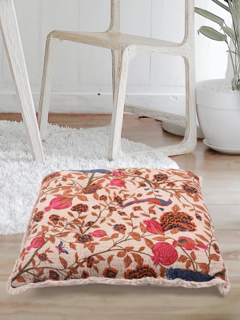 

Tistabene Cream-Coloured & Brown Digital Floral Print Square Gaddi Floor Cushion
