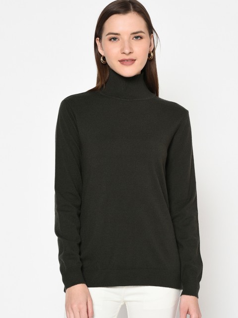 

METTLE Women Olive Green Solid Pullover Sweater