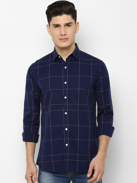 

Allen Solly Men Navy Blue Slim Fit Checked Cotton Casual Shirt