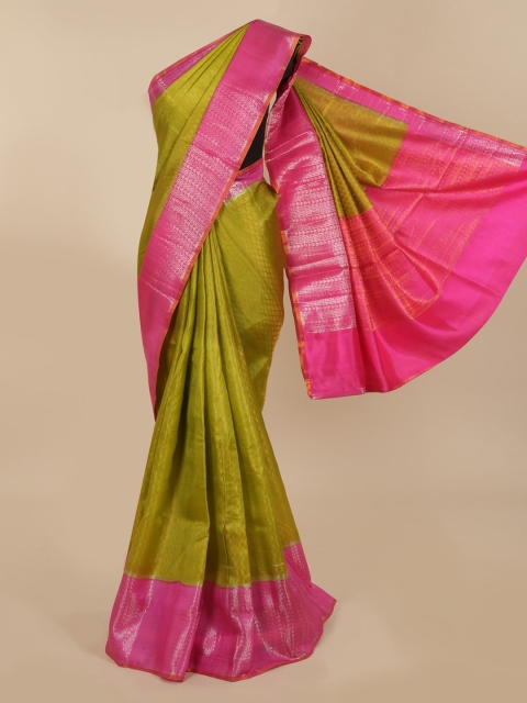 

Pothys Olive Green & Pink Jute Silk Woven Design Saree
