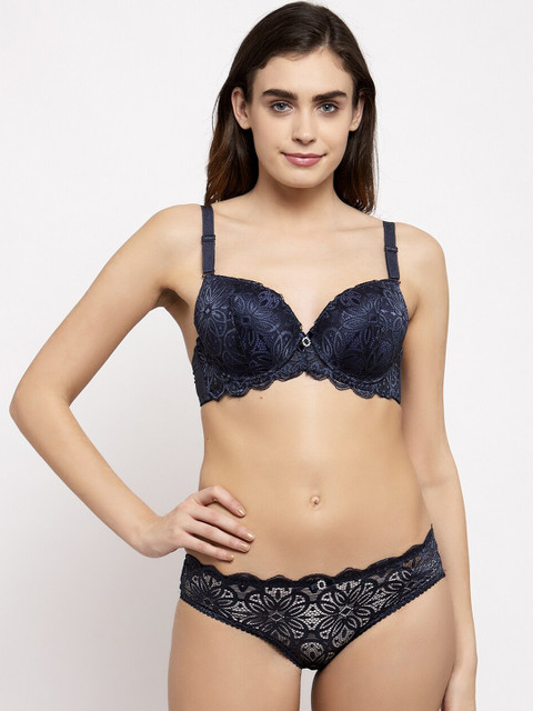 

MAKCLAN Women Navy Blue Lace Lingerie Set K37001L