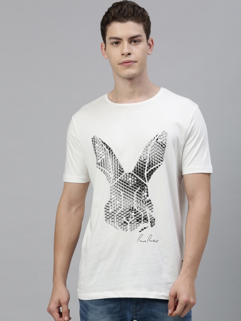 

RARE RABBIT Men White Printed Round Neck T-shirt