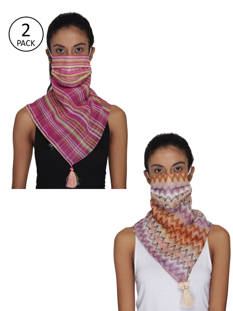 

Anekaant Women Pack Of 2 Printed 3-Ply Reusable Scarf Style Fashion Masks, Pink