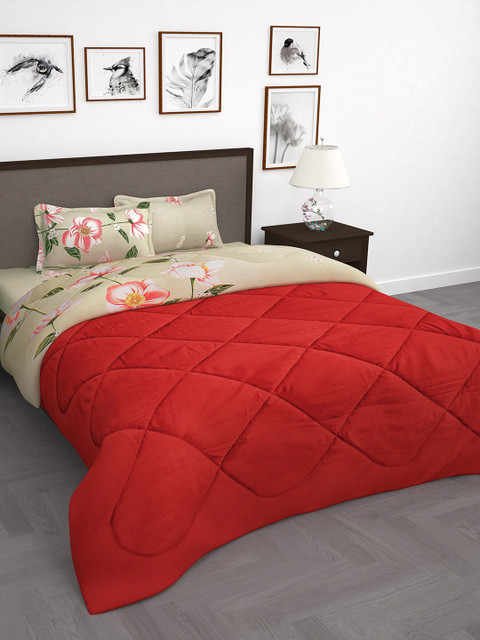 

Story@home Red & Beige Floral Printed Reversible Double Bedding Set With Comforter