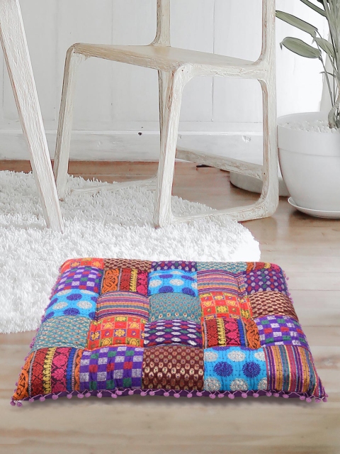 

Tistabene Multicoloured Patchwork Square Handloom Gaddi Floor Cushion, Multi