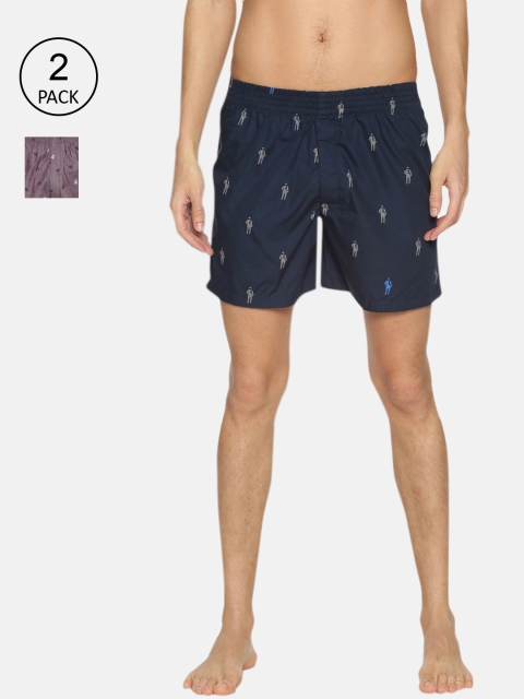 

IVOC Men Pack of 2 Printed Pure Cotton Boxers IOMBSCMSC07L34-15, Navy blue