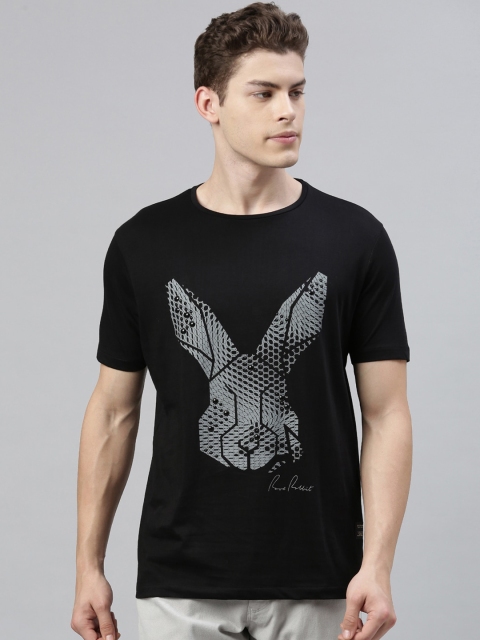 

RARE RABBIT Men Black Printed Round Neck T-shirt