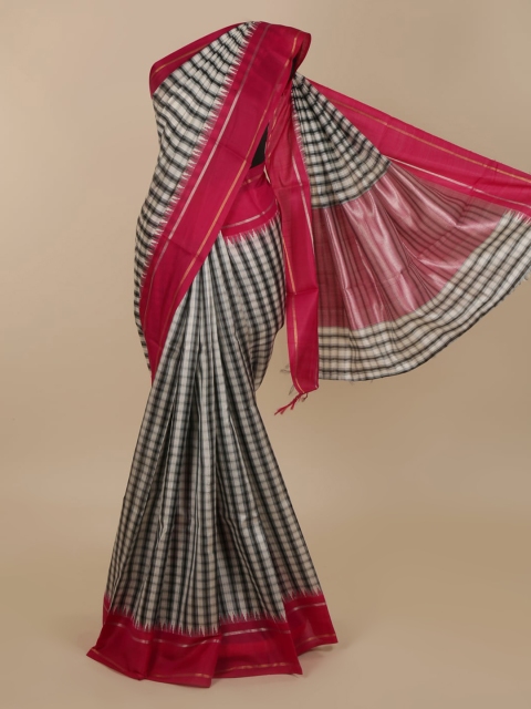 

Pothys Off-White Checked Jute Silk Saree