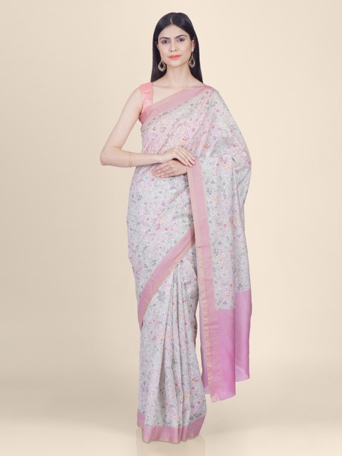 

Kasat Grey & Pink Pure Silk Printed Saree