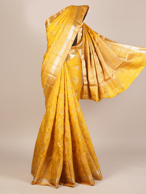 

Pothys Yellow Woven Design Jute Silk Saree