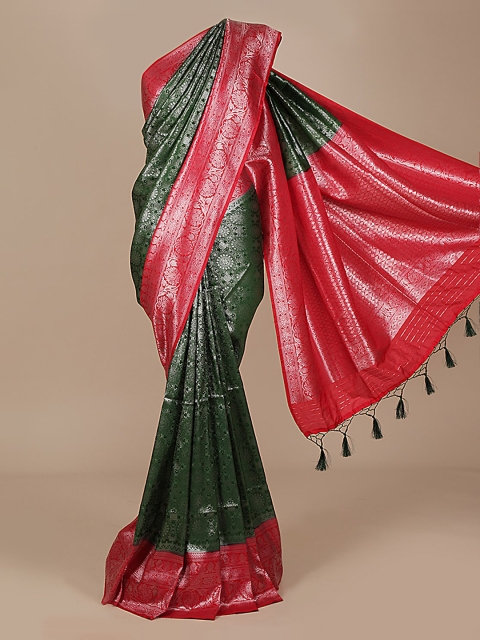 

Pothys Green & Silver-Toned Jute Silk Woven Design Saree
