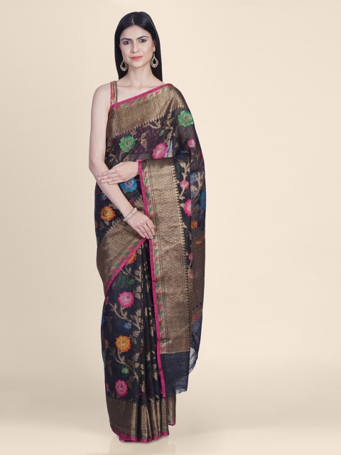

Kasat Black & Gold-Toned Pure Silk Woven Design Saree