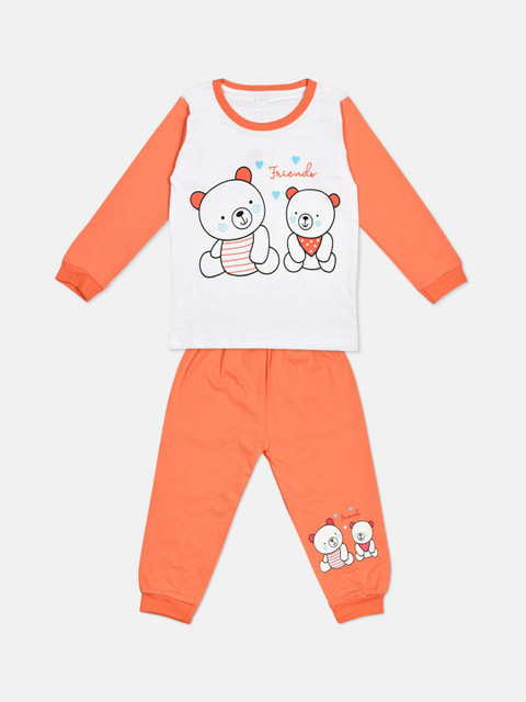 

Fashitale Unisex Kids Orange & White Printed Top with Joggers