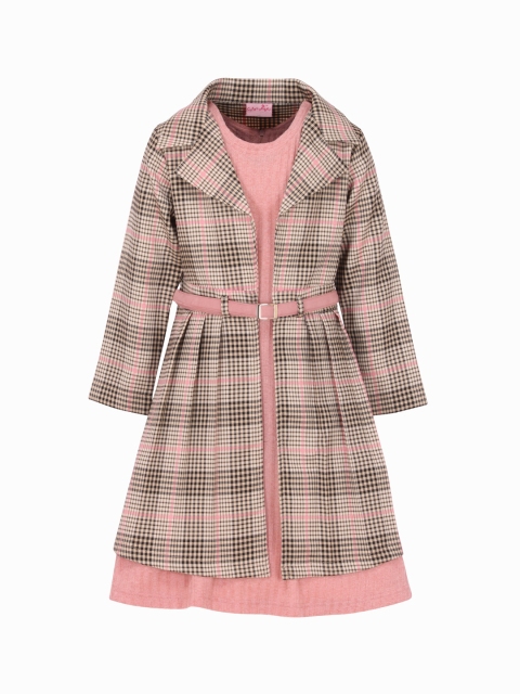 

CUTECUMBER Girls Peach-Coloured Checked Fit and Flare Dress
