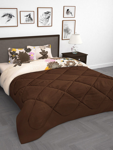 

Story@home Cream-Coloured & Brown Floral Reversible Bedding Set With Comforter