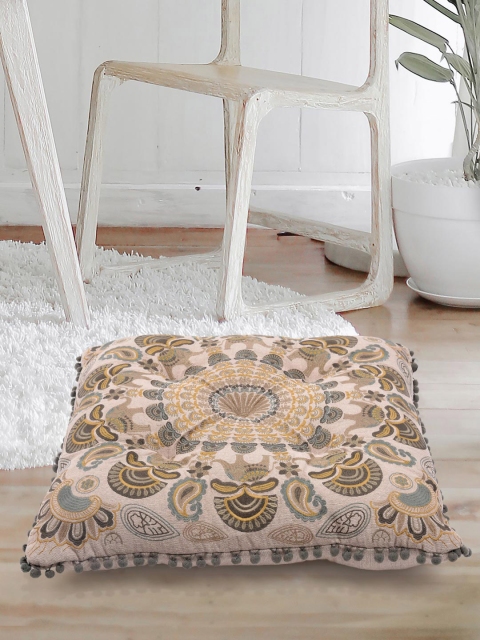 

Tistabene Brown & Beige Mandala Embroidered Square Floor Cushion