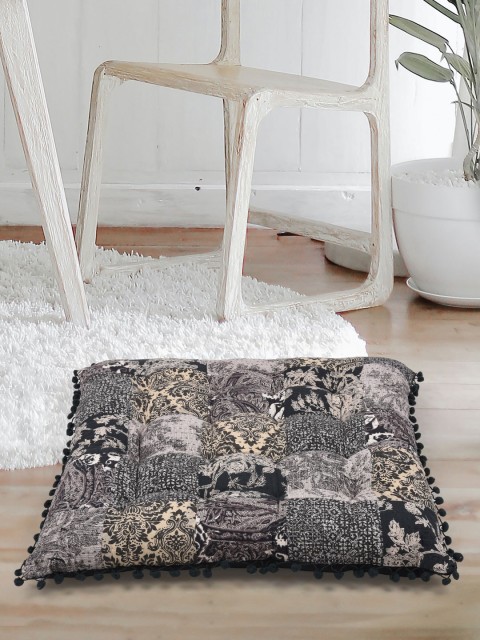 

Tistabene Grey & Black Patchwork Square Floor Cushion
