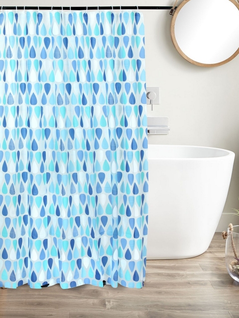 

Clasiko Blue Printed PVC Plastic Bath Shower Curtain With Hooks