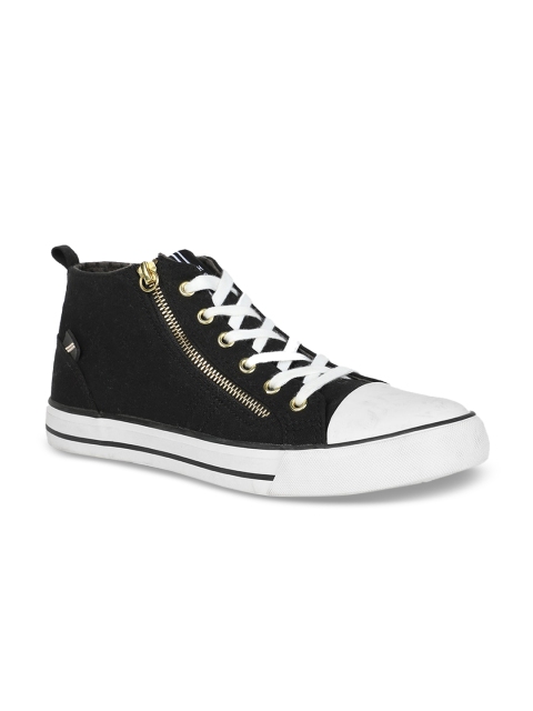 

North Star Women Black Solid Textile Mid-Top Sneakers