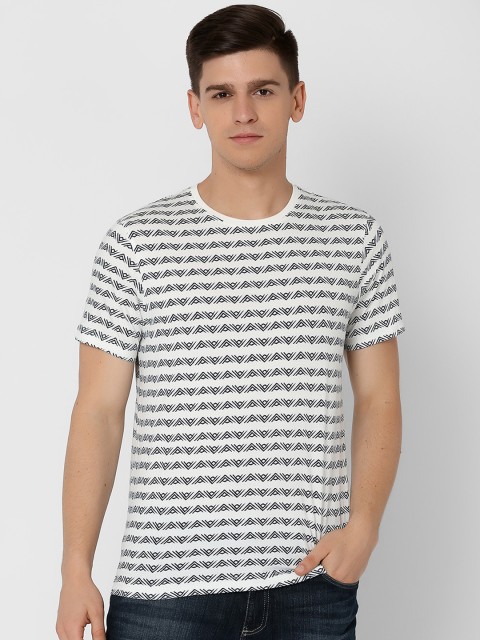 

MARCA Disati Men White Striped Round Neck T-shirt