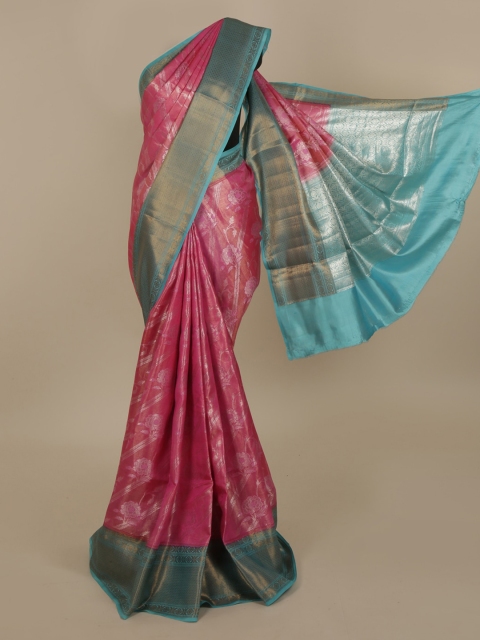 

Pothys Pink & Blue Jute Silk Printed Saree