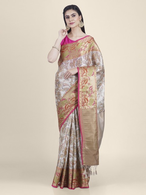 

Kasat Off-White & Orange Woven Design Uppada Saree
