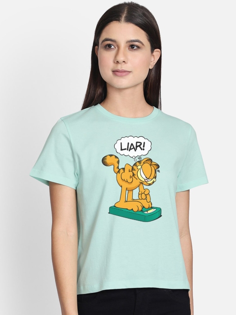 

Free Authority Women Green Garfield Print Round Neck T-shirt