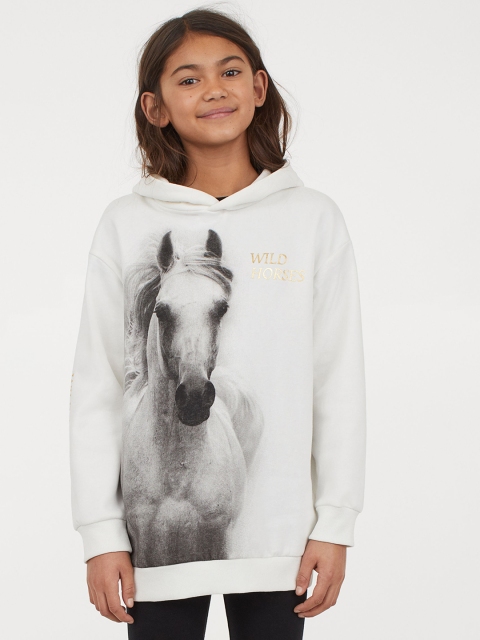 

H&M Girls White & Grey Oversized Printed Hoodie