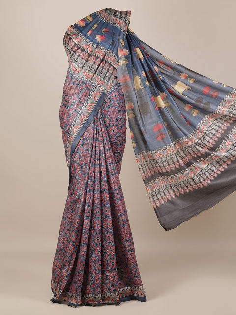 

Pothys Blue & Pink Jute Silk Printed Saree