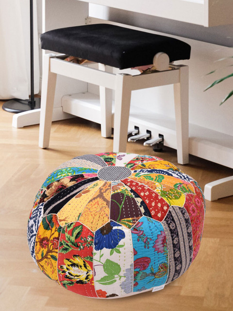 

Tistabene Red & Yellow Printed Patchwork Round-Shaped Floor Cushion