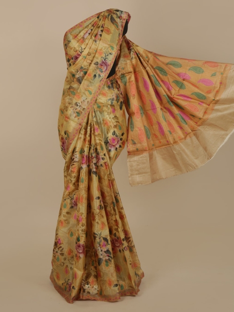 

Pothys Yellow & Orange Jute Silk Printed Saree