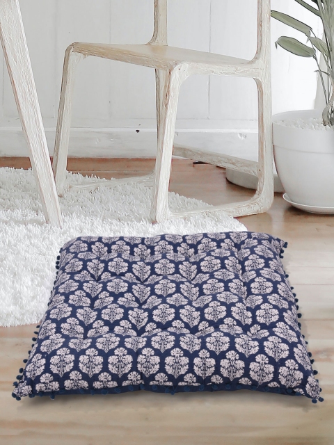 

Tistabene Navy Blue & White Floral Printed Gaddi Square-Shaped Cushion