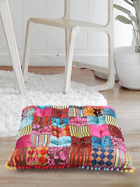 

Tistabene Multicoloured Patchwork Square Velvet Gaddi Floor Cushion, Multi