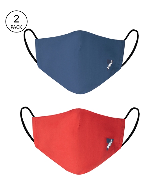 

VEA Unisex 2 Pcs Solid 3-Ply Anti-Bacterial Reusable Protective 5 Layered Filtration Face Masks, Red