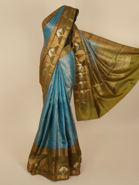 

Pothys Blue & Olive Green Jute Silk Woven Design Saree