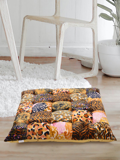

Tistabene Black & Yellow Leopard Burnout Velvet Gaddi Square Floor Cushion