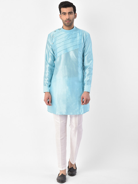 

SG LEMAN Men Turquoise Blue & White Woven Design Kurta with Trousers